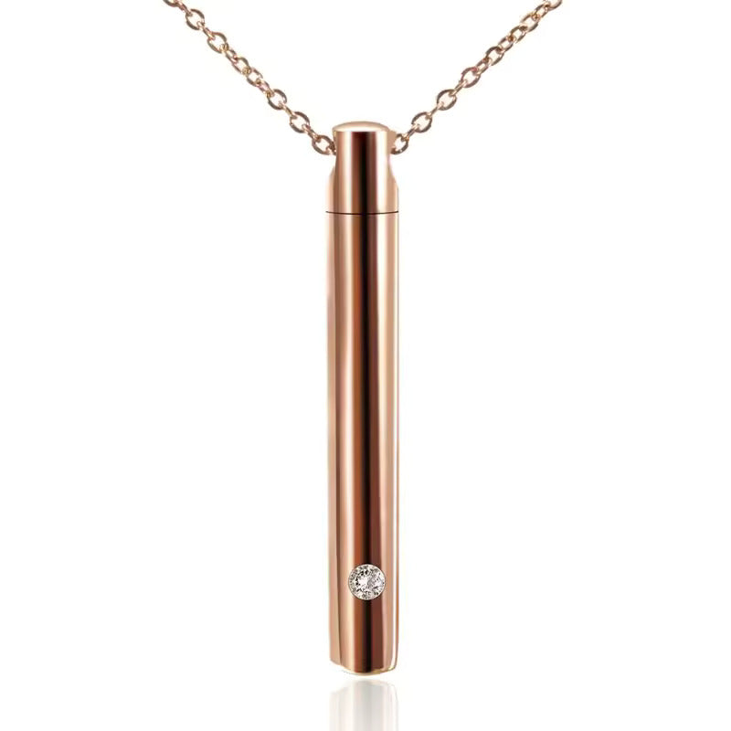 Rose Gold Cylinder Jewelled Urn Necklace