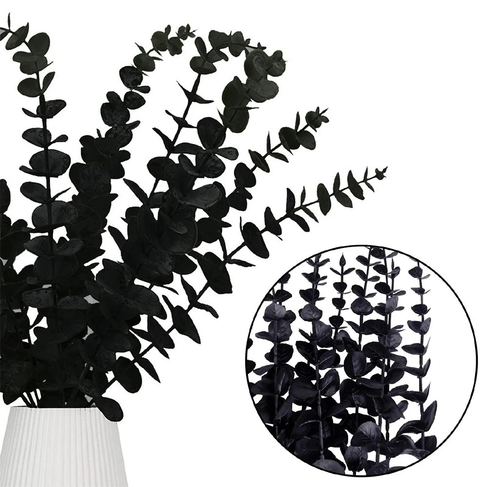 10 Pcs Black Artificial Eucalyptus Stems