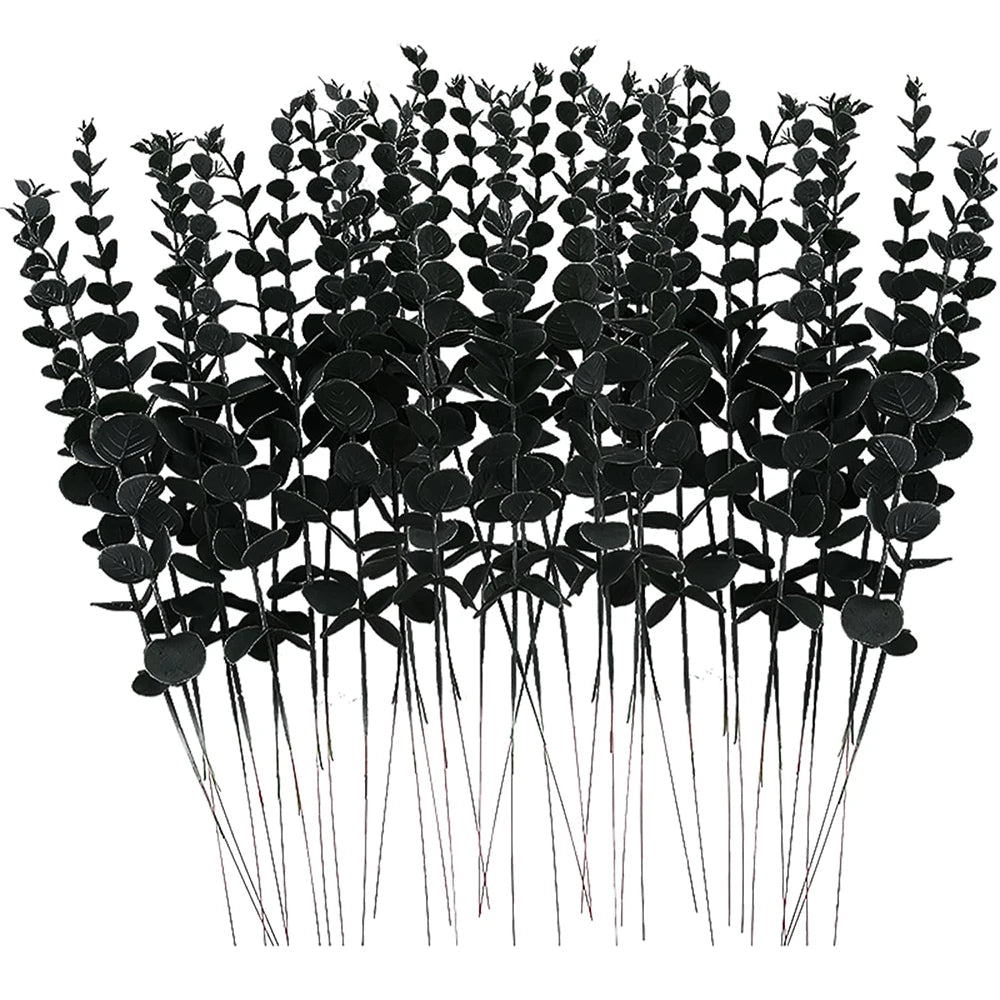 10 Pcs Black Artificial Eucalyptus Stems